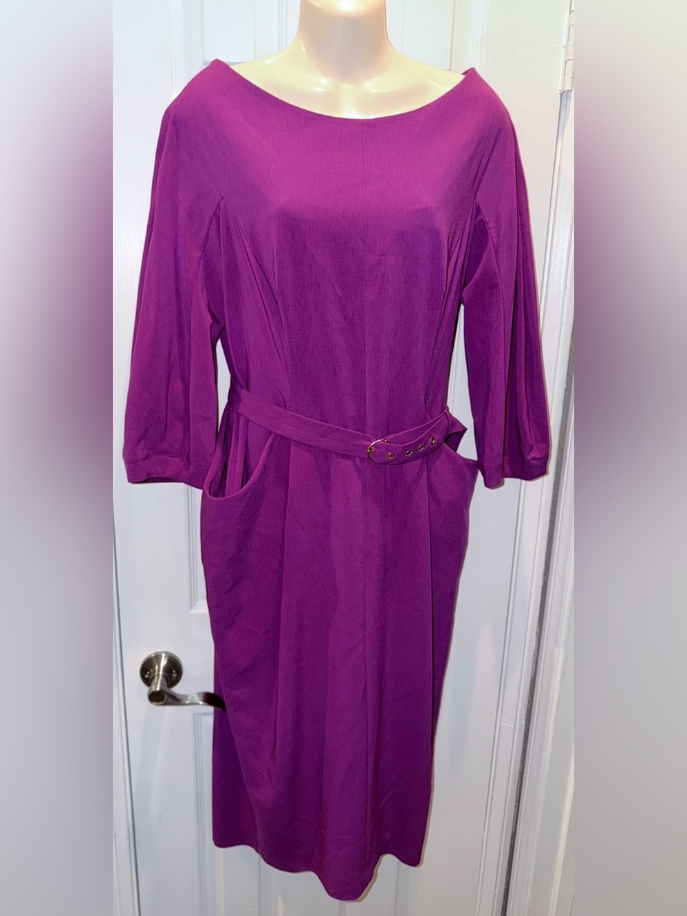 NWT BGL Magenta 3/4 Sleeve Belted Dress with pockets